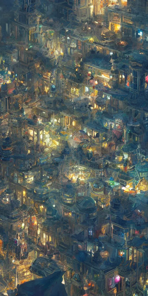 Prompt: Closeup of a magical eastern civilization at day, built around ocean, full with people, a lot of lights, huge architectures. Trending on artstation