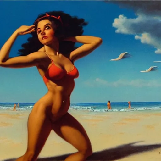 Prompt: a Luis Ricardo Falero painting of a day at the beach amid the apocalypse