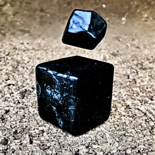 Image similar to black obsidian cube with human parts bulging from it