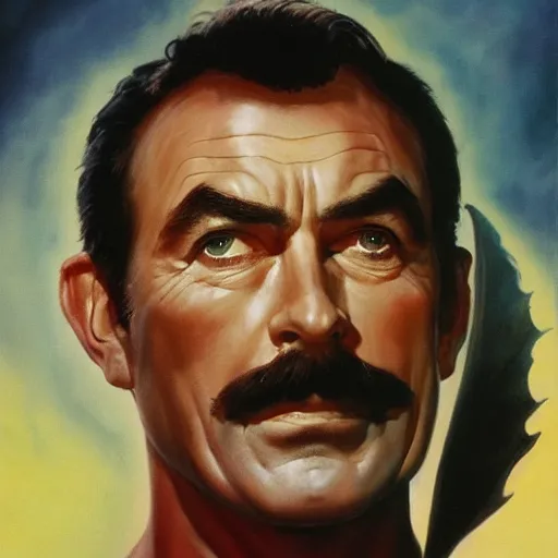 Image similar to ultra realistic portrait painting of tom selleck as dobbie, art by frank frazetta, 4 k, ultra realistic, highly detailed, epic lighting