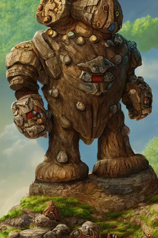 Image similar to zelda fantasy art giant golem troll wood rock greeble gemstone, global illumination ray tracing hdr fanart arstation by sung choi and eric pfeiffer and gabriel garza and casper konefal