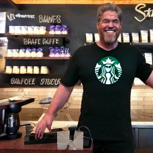 Image similar to thanos as a starbucks barista