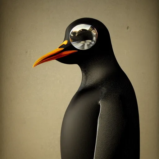 Prompt: stunning Cybernetic anthropomorphic penguin with sharpen teeth ,Gothic art, atmospheric, ominous, eerie, cinematic, Epic, 8k, 4k, ultra detail, ultra realistic, rendered by awesomeness, John Singer Sargent