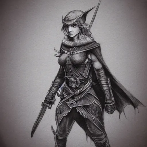Prompt: elf ranger, character, dungeons and dragons, pencil art, high quality, trending on devianart