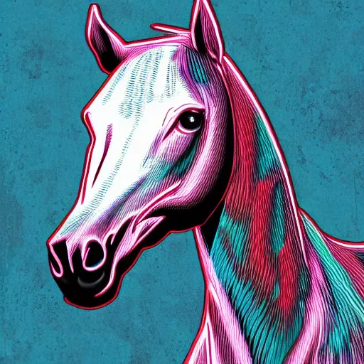 Image similar to digital horse, retrowave palette, highly detailed, anatomically correct equine, synth feel, digital art