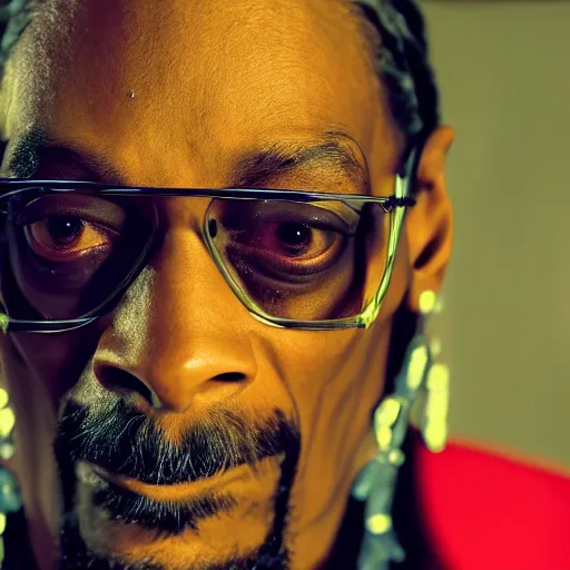 Prompt: a film still of Snoop Dogg as a Marvel Villian, 40mm lens, shallow depth of field, split lighting