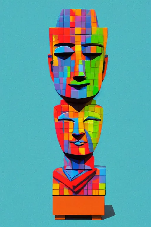 Image similar to cubist moai statue cutout digital illustration cartoon colorful beeple