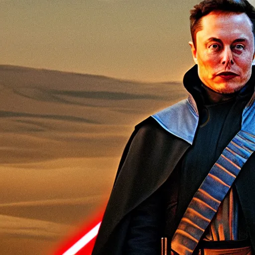 Image similar to Elon Musk as anakin skywalker in star wars episode 3, 8k resolution, full HD, cinematic lighting, award winning, anatomically correct