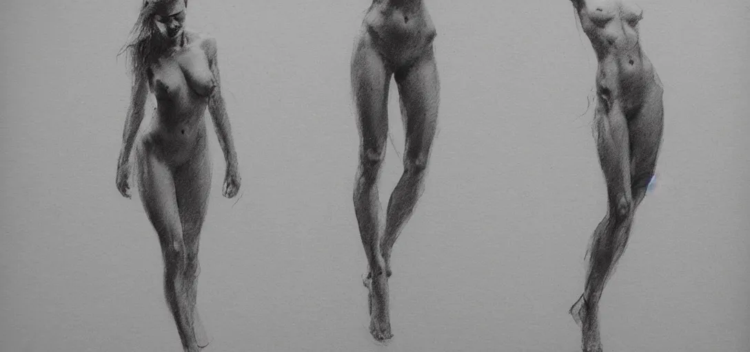 Prompt: simple quick sketch on paper of a female model posing, anatomy study by jeremy mann and greg rutkowski