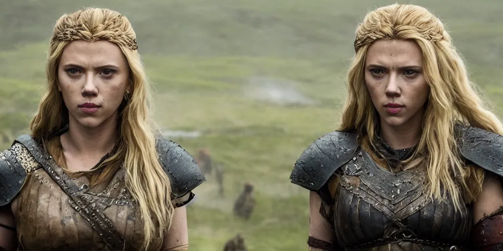 Prompt: Scarlett Johansson playing a shield maiden in the TV series Vikings