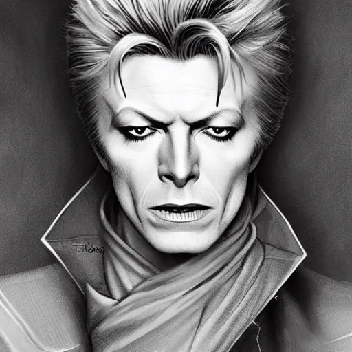Prompt: amazing lifelike award winning pencil illustration of David Bowie as jareth trending on art station artgerm Greg rutkowski alphonse mucha cinematic