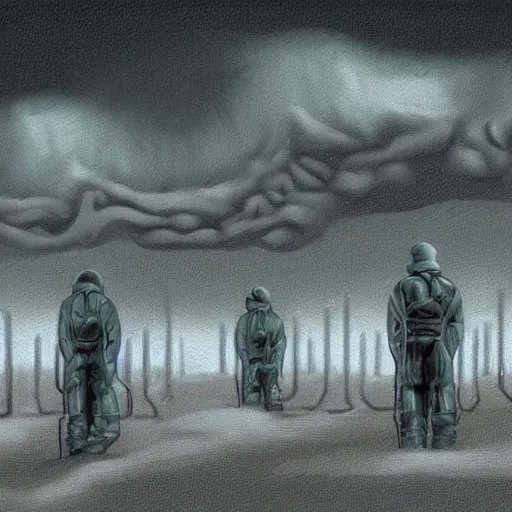 Image similar to nuclear winter, dystopian surrealism, digital painting