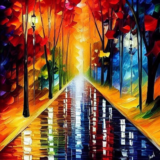 Image similar to “l(a le af fa ll s) one l iness, style of leonid afremov”