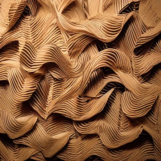 Image similar to tentacles made of brown corrugated cardboard, cut out of cardboard, realistic photography, fantasy