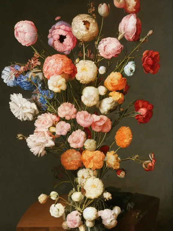 Prompt: little robotic structures that look like Vase of Flowers 1722 Jan van Huysum