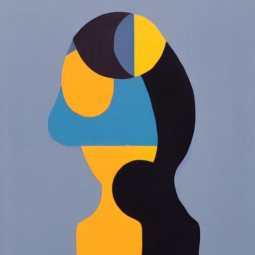 Image similar to A painting of person standing in front of a window, abstract painting in the style of Sophie Taeuber-Arp and Gary Hume and Tatsuro Kiuchi, flat colour-block style, geometric abstraction, dark colours