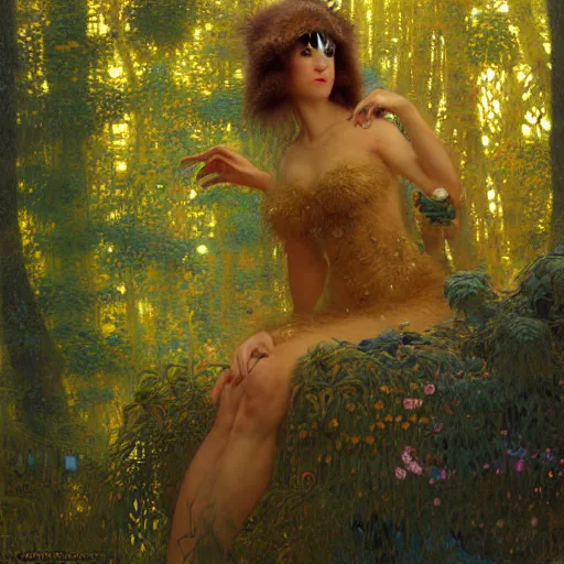 Image similar to portrait of a furry anthromorphic otter wearing a dress. furaffinity forest fantasy highly detailed painting by gaston bussiere craig mullins jc leyendecker gustav klimt artgerm greg rutkowski john berkey, bergey, craig mullins, ruan jia, raymond swanland, jeremy mann, tom lovell, alex malveda