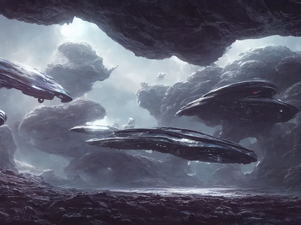 Prompt: deep space alien spacecraft landing on an alien planet surface, highly detailed, intricate, by Raphael Lacoste, Eddie Mendoza, Alex Ross, background of neon outer space nebulas by Pilar Gogar, concept art, matte painting, 8K HDR