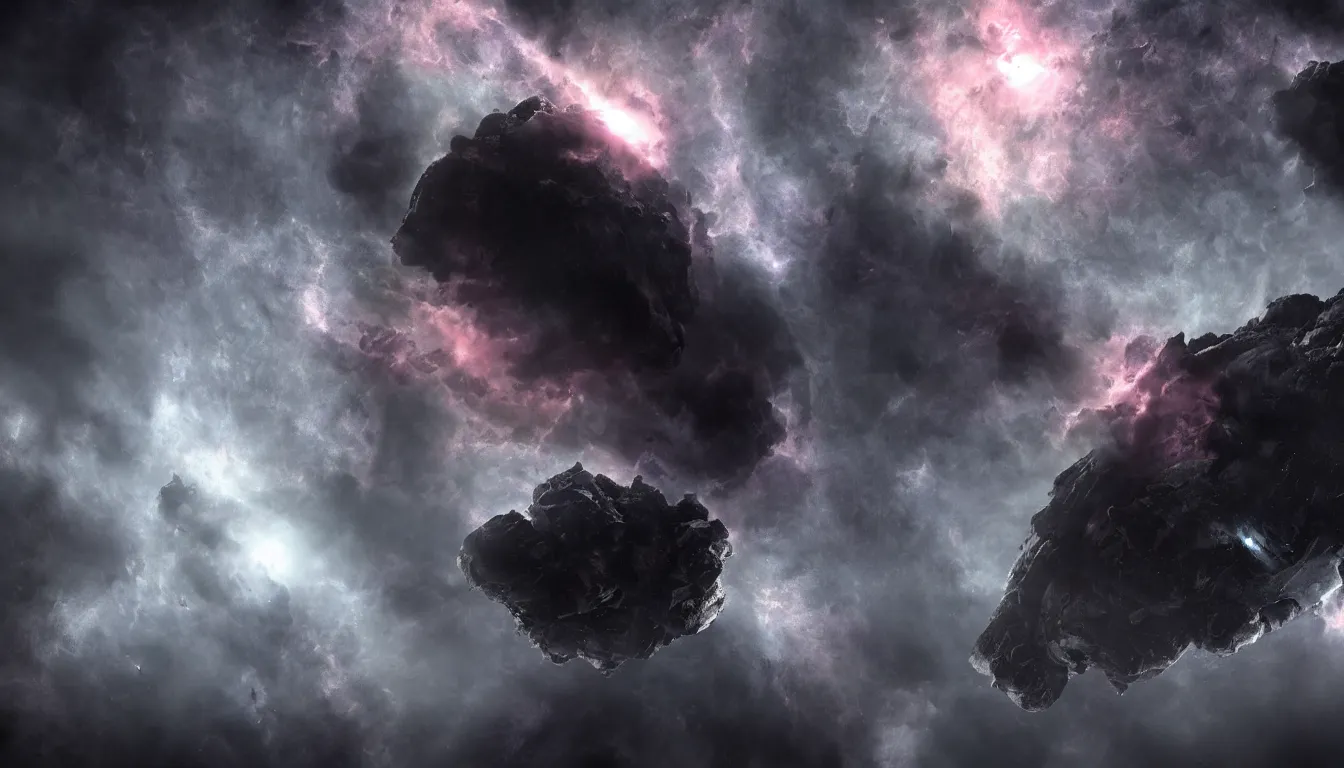 Image similar to panorama of an ominous dark nebula with a derelict stargate, eve online, octane render