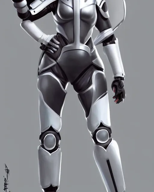 Prompt: concept art of a thicc female futurstic warrior, wearing a futuristic white helmet, futurstic smooth slim fitted armor, sleek design, aerodynamic design, holding a large futurstic robotic bow | | epic - fine - clean, polished, trending on artstation, brush strokes