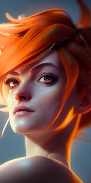 Image similar to tracer by charlie bowater and anna dittmann and artgerm and clemens ascher, intricate, elegant, orange and brown and peach mist, highly detailed, dramatic lighting, sharp focus, octane render, trending on artstation, artstationhd, artstationhq, unreal engine, 4 k, 8 k