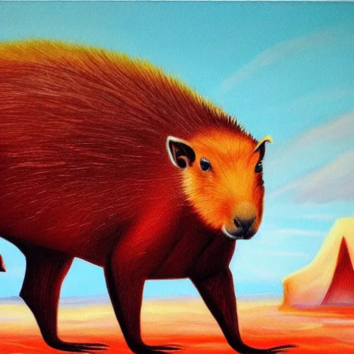 Prompt: extremely detailed painting of a demon capybara in hell