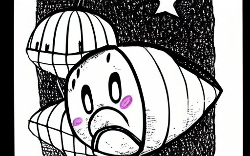 Prompt: Kirby's dreamland, ink drawing, trending on pinterest