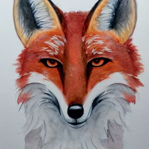 Image similar to water color on paper, foxy animatronic portrait, highly detailed, artstation, masterpiece, award - winning,