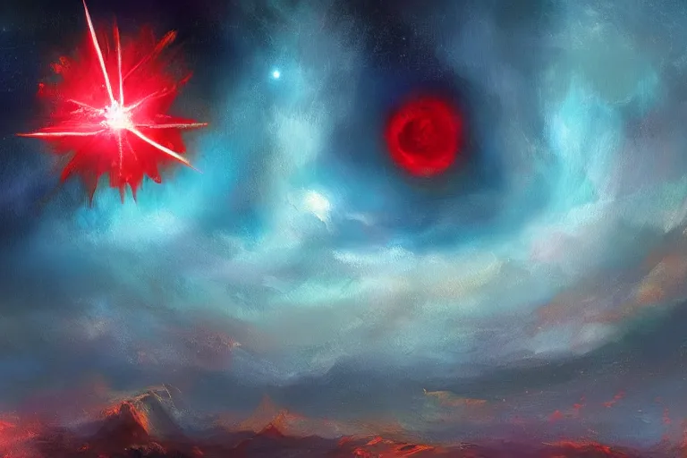 Prompt: A beautiful painting of A giant blurred red star centered in distant space, Trending on artstation