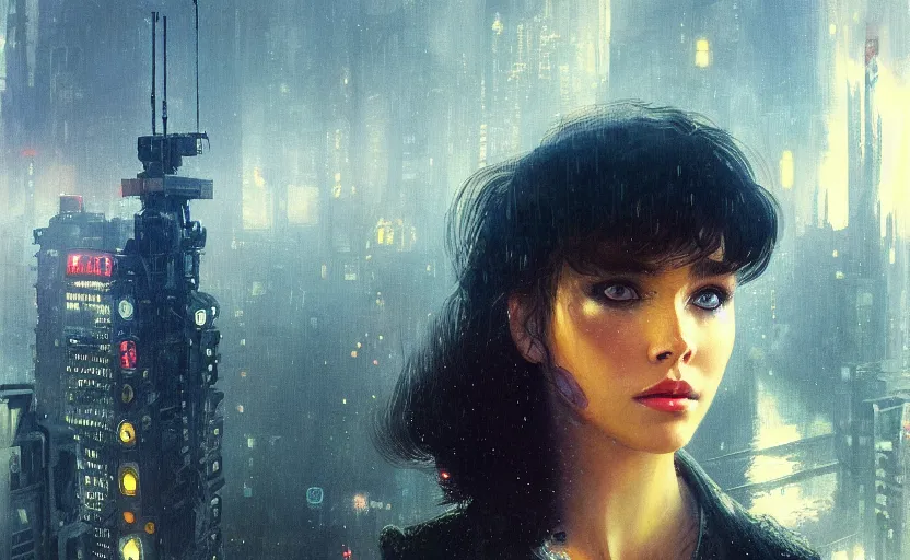 Image similar to 2 0 1 8 blade runner movie still girl look at the cityscape from roof perfect prtrait of young madison beer face fine realistic face pretty face neon puffy jacket blue futuristic sci - fi elegant by denis villeneuve tom anders zorn hans dragan bibin thoma greg rutkowski ismail inceoglu illustrated sand storm alphonse mucha