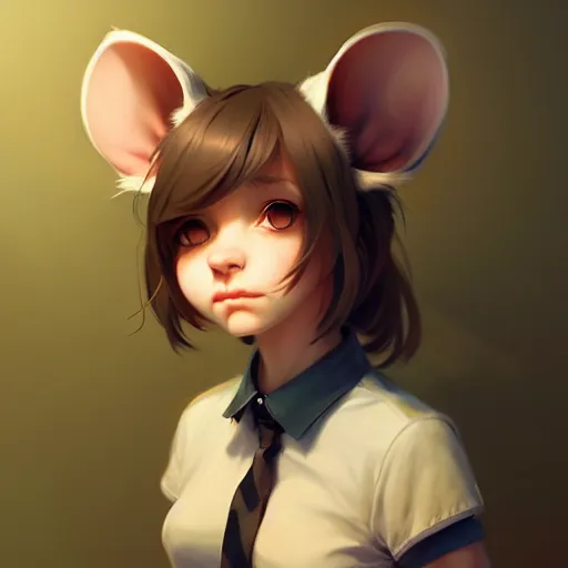 Image similar to character design portrait of an anthropomorphic furry rat girl with rat ears and a tail, 4 k, concept art, by wlop, ilya kuvshinov, artgerm, krenz cushart, pixiv.