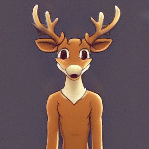 Prompt: an anthropomorphic deer, fursuit!!!!! by don bluth, by kawacy, trending on artstation, full body