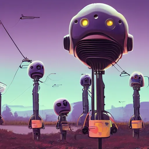 Image similar to A robot planting human heads, art by Simon Stalenhag, 4k