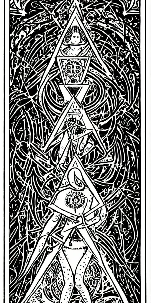 Image similar to a beautiful black and white fractal tarot card featuring bold occult imagery with clean lines. female demon.