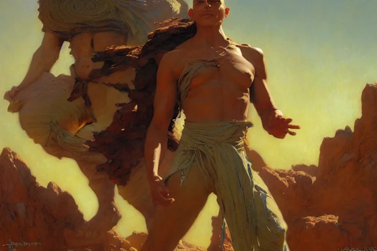 Image similar to earth bender, painting by gaston bussiere, craig mullins, j. c. leyendecker