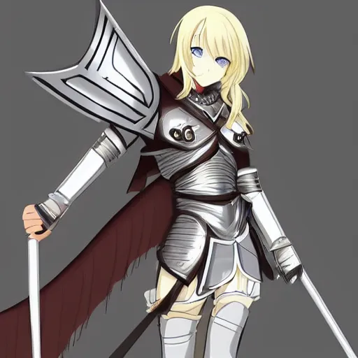 Image similar to a beautiful blond knight girl anime character