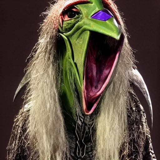 Image similar to evil skeksis from the dark crystal