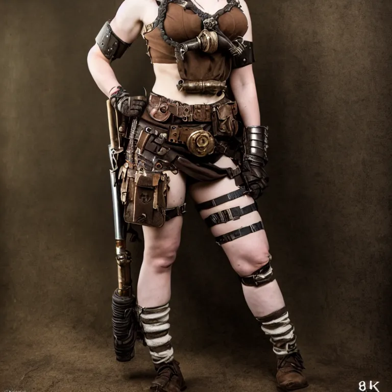 Image similar to full length photo of a very beautiful female dieselpunk warrior, 8 k, hdr, smooth, sharp focus, high resolution, award - winning photo