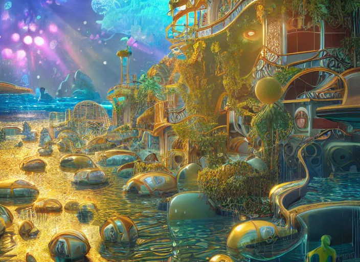 Image similar to foliage in art nouveau favela, underwater environment, borealis, scenery, professional, award - winning, trending on artstation, hyper detailed, realistic, beautiful, emotional, shiny, golden, picture