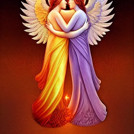 Prompt: Two celestial Angels ,warm colours celestial, divine,detailed, Digital art