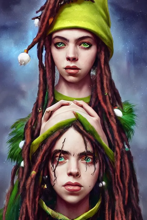 Prompt: billie eilish as a stunningly beautiful Rastafarian Elf woman by WLOP, greg rutkowski and ross tran