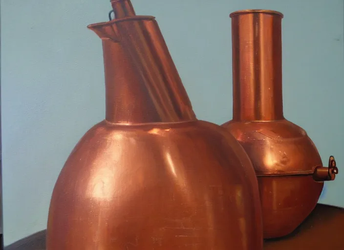 Image similar to oil painting of vintage copper still