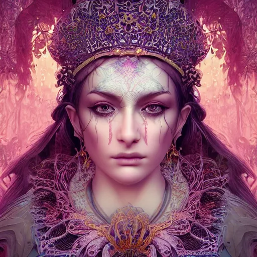 Image similar to wonderful princess of fractals and patterns, beautiful face, hyper detailed, background intricate and detailed, ornate 8 k gorgeous intricate detailed, octane render