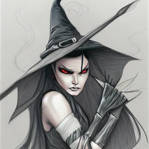 Prompt: detailed drawing of a pissed off witch by serge birault