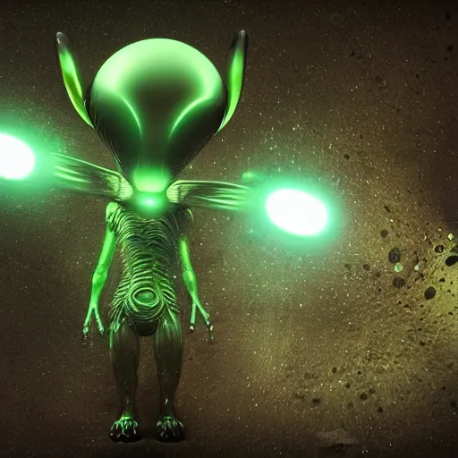 Prompt: alien rabbit in the space by HR giger, octane render, ambient light, very wide green glowing eyes