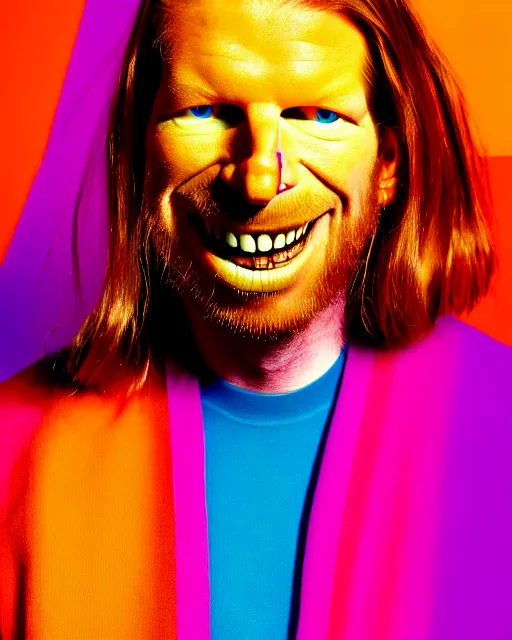 Image similar to colourful detailed fashion photograph of aphex twin by julia hetta and robert h hudson, 4 k