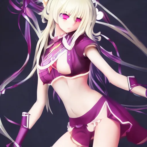 Image similar to beautiful full body image of chloe von einzbern from fate, fate / kaleid liner prisma illya, high details, high resolution, noise filtered, artstation, 4 k, highly detailed, high quality, digital painting masterpiece, beautiful brush strokes