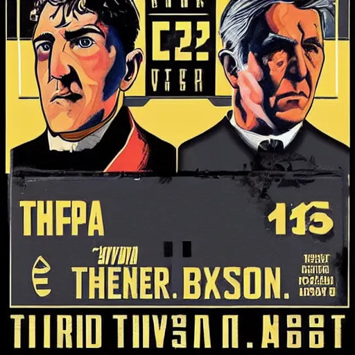 Prompt: Boxing poster: Nicolai Tesla vs Thomas Edison, AC vs DC, art, trending,