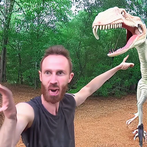 Image similar to still from a velociraptor's vlog