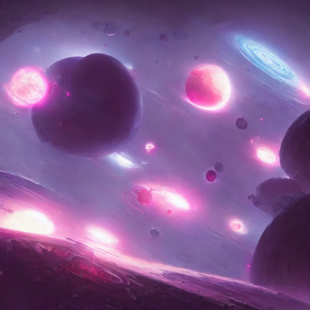 Image similar to dyson sphere program pink planet, blue galaxyportals concept art, by greg rutkowski